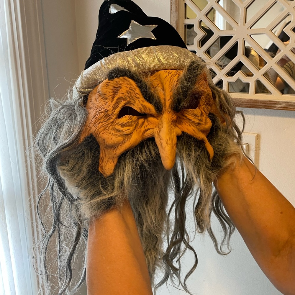 Halloween Wizard Mask with Hat Latex face Can breath